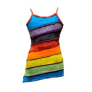 🌈 Rainbow stripes top tank top Small Colorful Striped Sleeveless cotton shirt